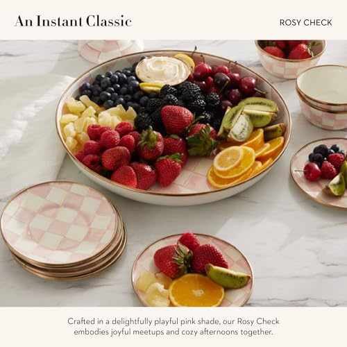 MACKENZIE-CHILDS Enamel Round Tray, Pink-and-White Rosy Check - color: Rosy Check