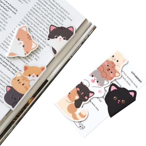 5pcs Cute Magnetic Bookmark, Funny Peeping Cat Book Marker Clip for Kids, Women, Teachers, Students, Book Lovers Gifts, Printing on 2 Side - color: Cat