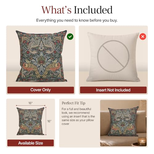 William Morris Peacock and Dragon Blue Tapestry Throw Pillow Cover 16 x 16 - color: Peacock and Dragon
