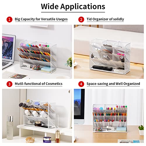 Marbrasse Mesh Desk Organizer, Multi-Functional Pen Holder, Pen Organizer for desk, Desktop Stationary Organizer, Storage Rack for School Home Office Art Supplies (White - Mesh Pen Holder) - color: White Mesh Pen Holder Without Drawer