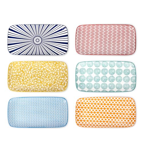 Selamica Ceramic Serving Platters, 12 Inch Serving Trays for Party Entertaining, Large Rectangular Serving Plates, Set of 6, Assorted Colors - color: Assorted Colors, size: 12 Inch, Set of 6