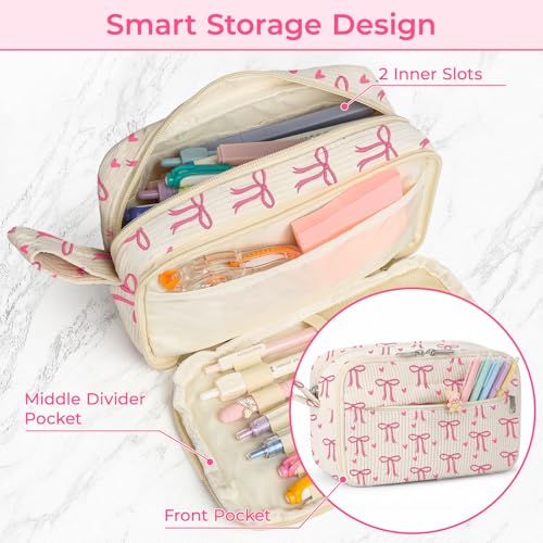 WOBAGMEN 62PCS Aesthetic School Supplies with Corduroy Pencil Case, Pastel Highlighters Gel Pens Mechanical Pencils, Cute College Essentials Set (Bow Heart) - color: Bow Heart