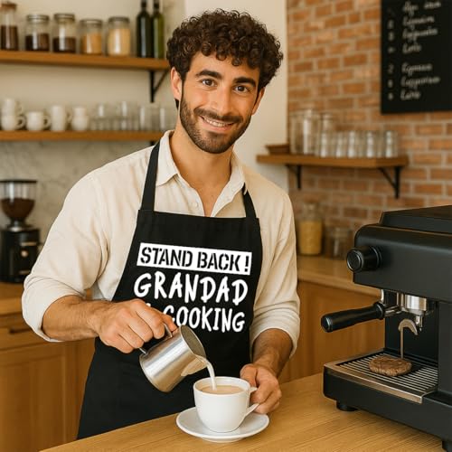Funny Black Grill Apron with Pockets for Man,Dad,Husband,Father in Law,Chef Daddy Grilling Apron BBQ Cooking Gifts - color: Grandpa Apron-1