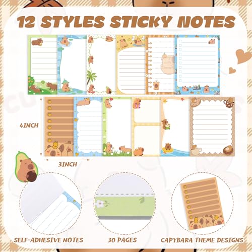 Chiisong 12 Pcs Capybara Sticky Notes Gifts Cute Sticky Notes - style: Capybara