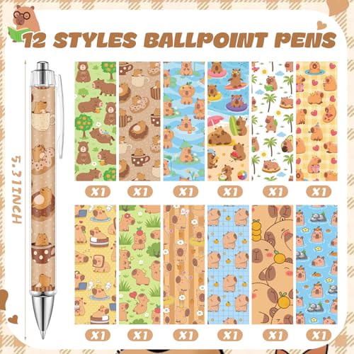 Dispowreath 24 Pcs Capybara Sticky Notes with Pens Christmas Cute Cartoon Self Adhesive Notepad Capybara Lover Gifts Black Ink Ballpoint Pen for Office Teacher Supplies Birthday Party Favors - style: Capybara
