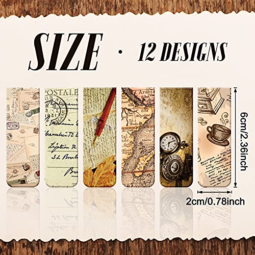 Tenare 12 Pcs Magnetic Bookmarks 12 Style Magnet Page Markers, Retro - style: Retro