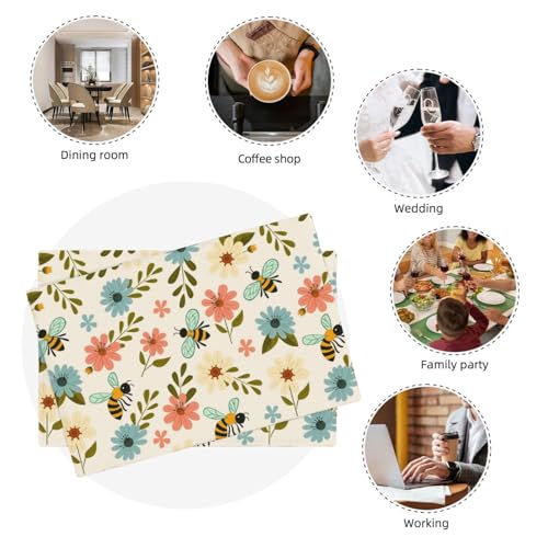Pink and Blue Flower Bee Placemats Set of 6 12x18 Inch - color: Colorful, size: Set of 6