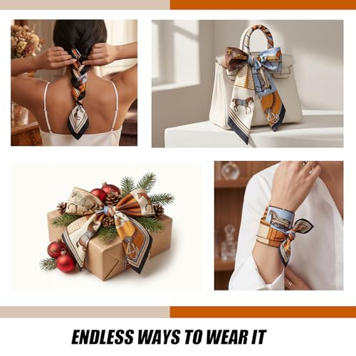Seawhisper Premium Printed Satin Silk-Like Neck Scarf for Women Square 26" - color: Orange