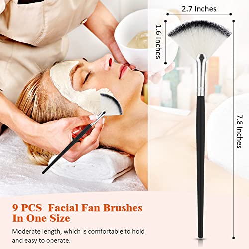 Maitys 9 Pieces Facial Fan Mask Brushes, Black and Silver - color: Black and Silver
