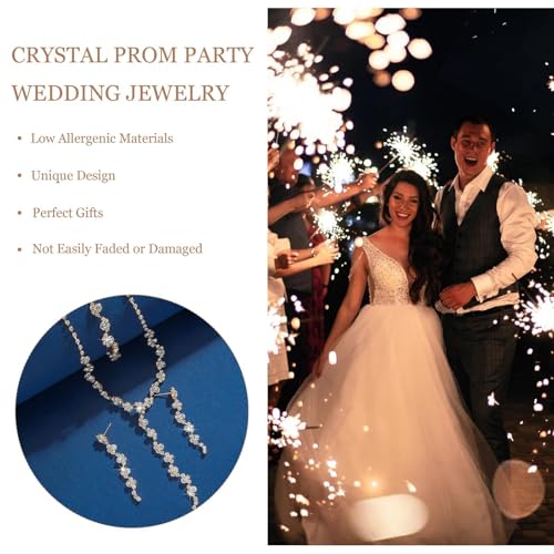 HUASAI Silver Wedding Jewelry Sets for Brides Rhinestone Necklace Earrings Bracelet Set Guest Dress Accessories Bridal Jewelry Formal Wedding Prom Party - color: E:gold bride jewelry set