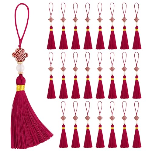 24PCS Chinese Knot Tassel Pendant for Phone Case, Mini Tassels, Wine Red - color: Wine Red 24 Pcs