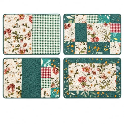 4-Piece Cottage Bloom Quilted Patchwork Placemats - color: Cottage Bloom