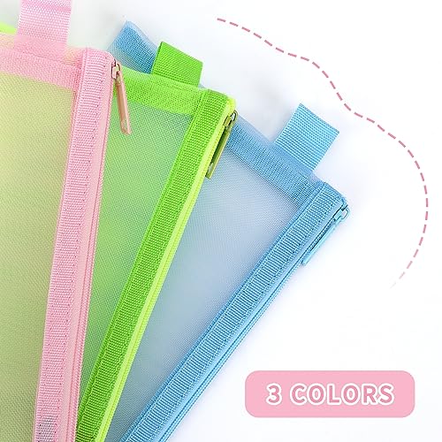 Toplive 3 Pieces Pencil Case Set, Clear Exam Pencil Pouch, Nylon Mesh Zipper Pen Case Bag, Makeup Bag for Women, Portable Office School Stationery Storage Pouch for Students Adults, Green Pink Blue