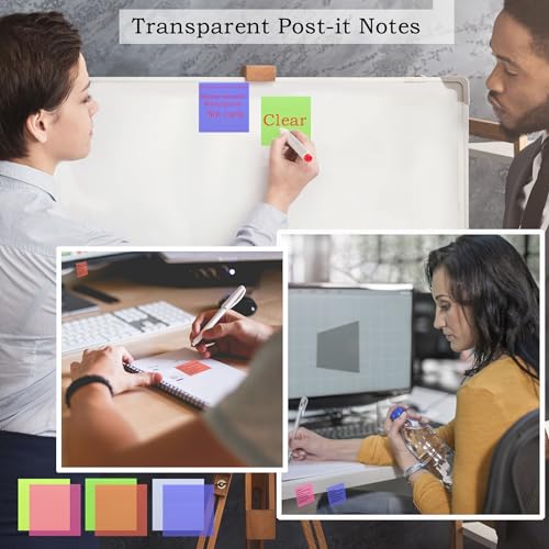 YOUDEFUL 800Pcs Transparent Sticky Note, 3"x3" Clear Sticky Note,Colorful - size: Square Bright Colorful