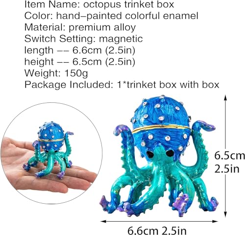 YU FENG Octopus Trinket Box Hinged Jewelry Organizer Sea Animal Figurine - color: Octopus
