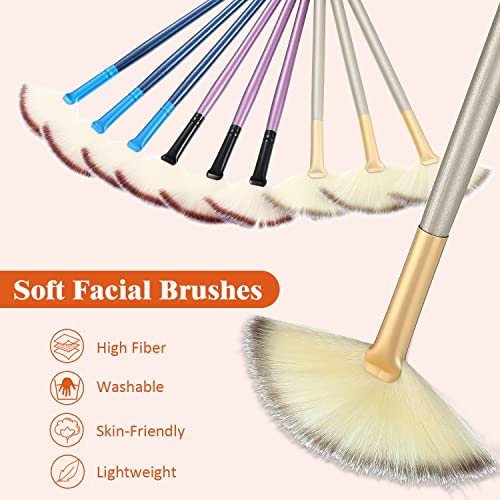 Maitys 9 Pieces Facial Fan Mask Brushes, Blue, Purple, Champagne - color: Blue, Purple, Champagne