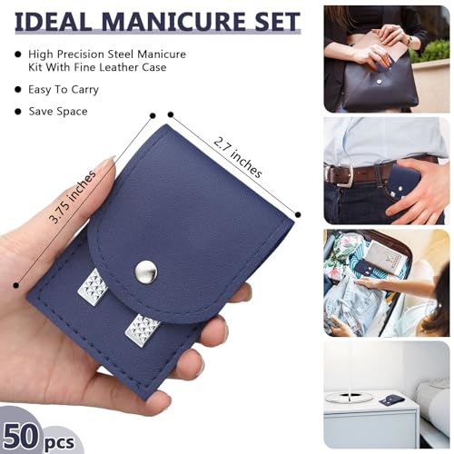 Geosar 50 Set Travel Manicure Kit Bulk Professional Nail Clippers Pedicure Nail Care Tools Grooming Stainless Steel Set with Portable Travel Case, Gift for Christmas Men Women(Navy Blue) - color: Navy Blue