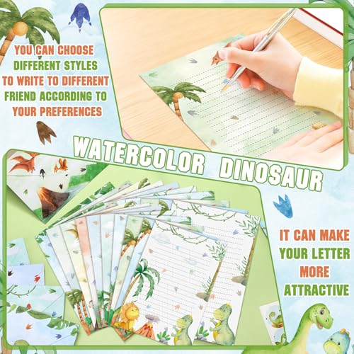 TaoBary 160 Pcs Watercolor Dinosaur Stationery Paper and Envelopes Set - size: 8.25 x5.5 Inch, style: Watercolor Dinosaur