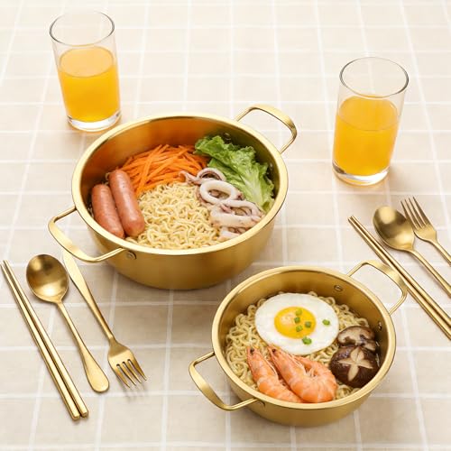 2-Pack Stainless Steel Korean Ramen Pot 7" & 7.8" with Lid Utensils