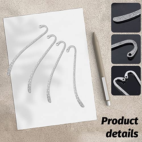 EKDJKK 20 Pack Metal Bookmark Hairpin Hook Antique Vintage Silver Carved Hook Bookmark with Loop Metal Book Markers Embossed Bookmarks, Jewelry Making Charms