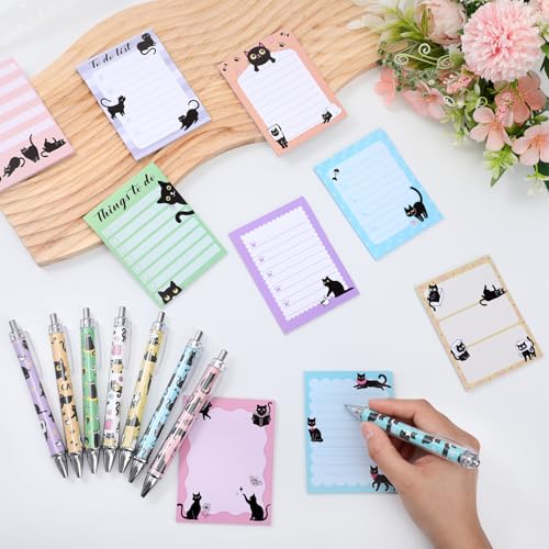 Dispowreath 24 Pcs Black Cat Sticky Notes with Pens Themed Party Favors Gifts Cute Notepad Memo Notes Pads Black Ink Ballpoint Pen for Cat Lover Christmas Gifts Office Supplies - style: Black Cat