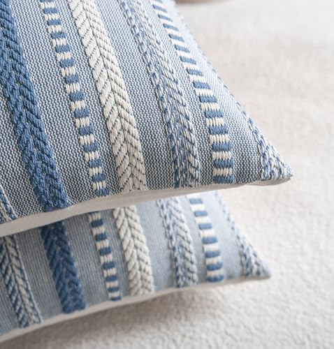 Cethom Boho Throw Pillow Covers 22x22 Inch Set of 2, Farmhouse Decorative Couch Pillow Cases, Blue Accent Pillows of Bed, Sofa Bedroom Living Room Home Decor Cushion Cover - color: Blue, size: 22" x 22" (Pack of 2)