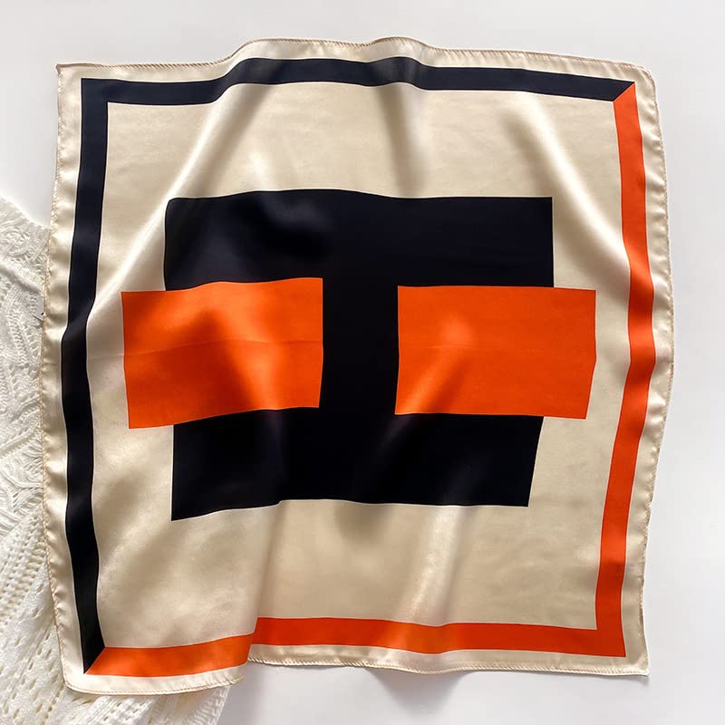 FEIBOON Mulberry Silk Scarf 21"x21" Small Square Scarfs for Women - color: Beige+orange