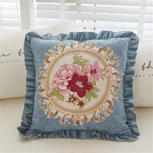 Set of 2 Lake Blue Throw Pillows Covers 18x18in for Sofa Couch,Blue Vintage Pillow Covers for Living Room,Spring Floral Embroidered Cushion Cover for Bed Chairs Car - color: Light Blue