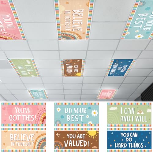 Wiooffen 6 Pcs Fluorescent Light Covers with 60 Magnets Decorative for Classroom Ceiling Lights 4 x 2 Feet Magnetic Light Cover Filter Easy Install for Office Hospital Home Ceiling Supplies (Boho) - color: Boho
