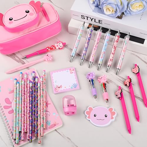 Ulema 84Pcs Cute Axolotl Stationery Set Kawaii Birthday Gifts for Boys Girls Back to School and Classroom Rewards Office Supplies with Axolotl Stuff. - style: Axolotl