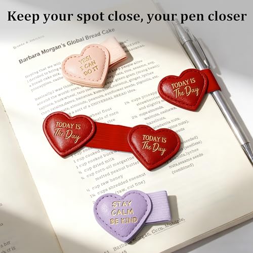 2Pcs Magnetic Leather Heart Bookmarks with Pen Holder, Cute Inspirational Motivational Quotes Book Markers Clip with Gift Box, Reading Accessories for Book Lovers Women Teacher (Red, Today is The Day) - color: Red-today is the Day