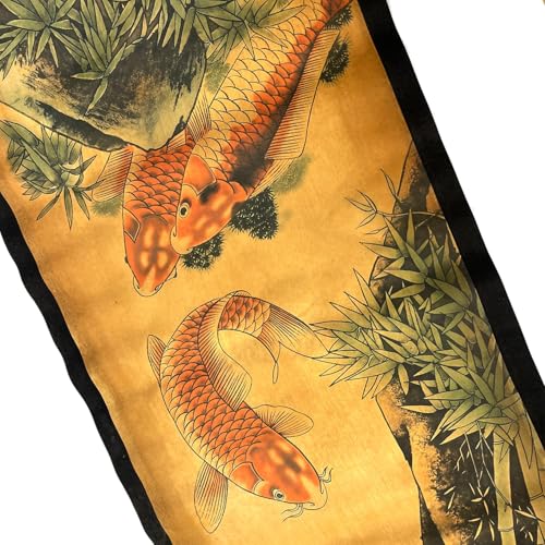 CIFIBIFUN Wall Scroll Hanging Painting Decor Japanese Art Koi Fish Fengshui