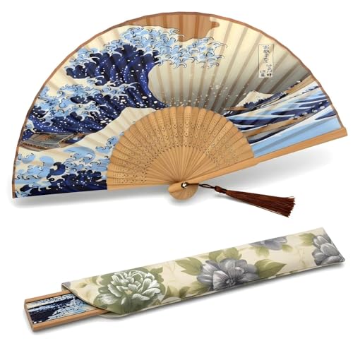 Lysa Hand Fan for Women Foldable - Portable Folding Japanese Chinese Fan - for Hot Flashes, Summer Cooling, Festivals, Church, Dancing (Kanagawa Wave) - color: Kanagawa Wave