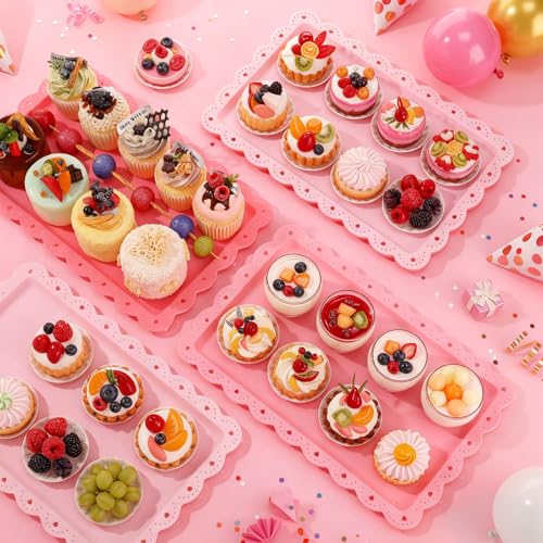 6 Pcs Pink Serving Trays Plastic Food Platters - color: Pink