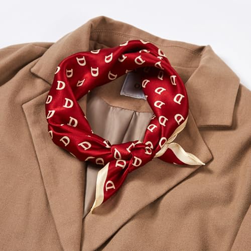 100% Mulberry Silk Neck Scarf for Women Square Neckerchief – 21 inch - color: Wine Red D