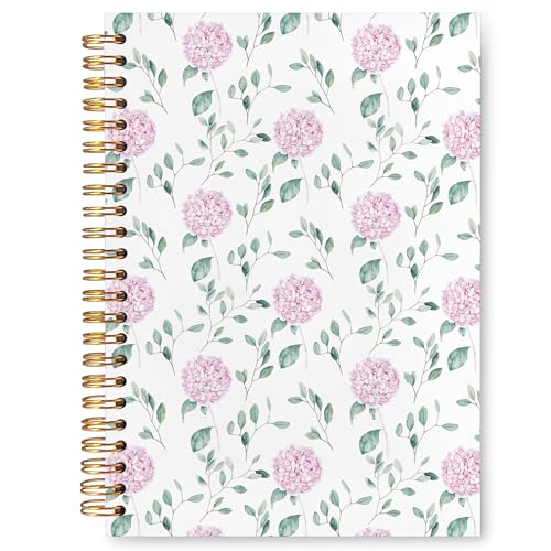 VIIJJUE Hydrangea Floral Notebook Journal, Pink Flowers Notebooks for Note Taking, Pink Office Supplies, Hardcover Spiral Journal 5.5x8.3 Inch - color: A-Pink Hydrangea