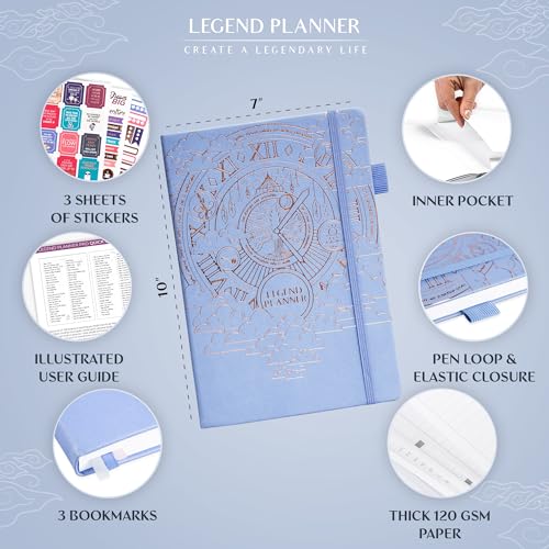 Legend Planner PRO Weekly & Monthly, Large Undated, 7”x10”, Periwinkle - color: Periwinkle + Gold Foil