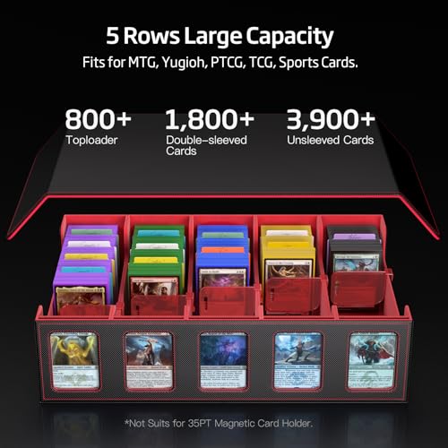 Trading Card Storage Box 5-Row 3900+ Capacity, Black Red - color: Black Red, size: 3900+ with Magnetic Lid