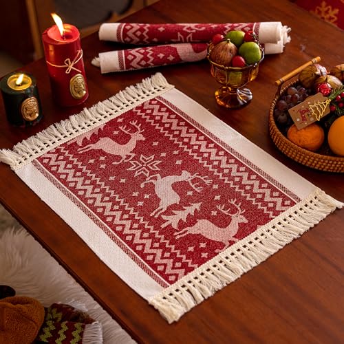 Christmas Placemats Set of 4, 14x18 Inch Heat Resistant Dinner Mats - color: Red Ml