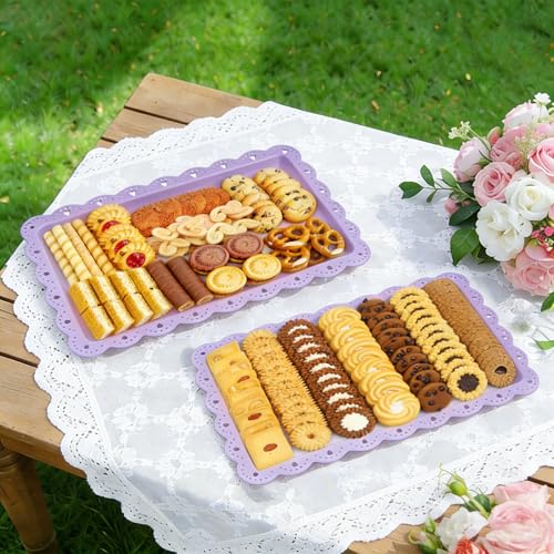 4 Pack Plastic Serving Tray for Party, 14.5 x 9.4 Inch Heavy Duty Platters for Party Buffet Wedding (Purple) - color: Purple