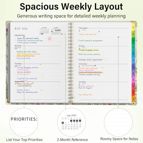 Academic Planner 2026–2027, A4 Hardcover Weekly Monthly Planner, Large 8.5 x 11 School Year Planner July 2026 to July 2027, with Bookmark, Pocket Folder and Sticky Notes, Garden Flowers - color: Garden Flowers, size: A4