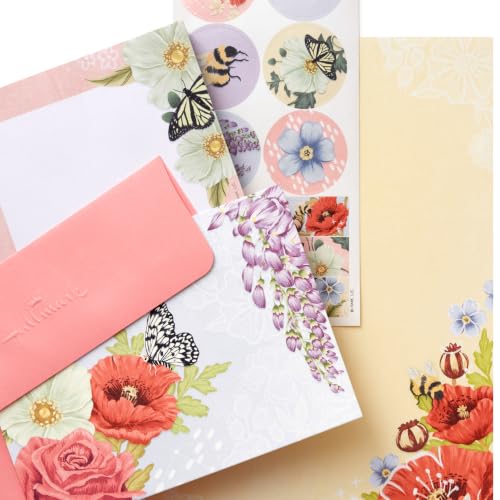 Hallmark Stationery Set with Cards, Notepad and Stickers (Pink Florals)