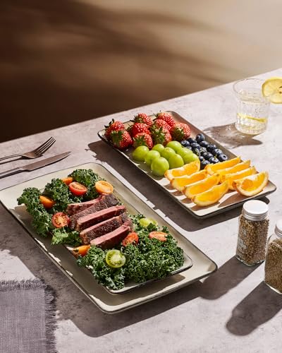 Famiware Serving Platters Set of 3 Sizes - Rectangular, Light Khaki - color: Light Khaki