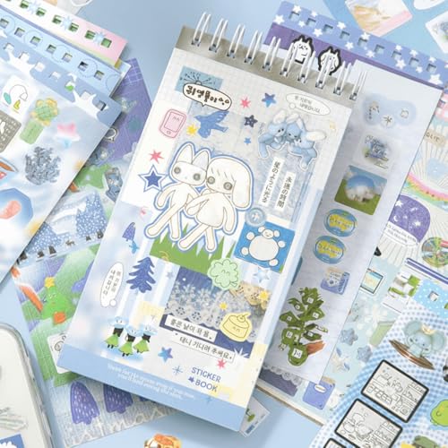 20 Sheets INS Style Cute Cartoon Sticker Book – Kawaii Stickers for Journaling Junk Journal Scrapbooking Planner DIY Crafts Teens - color: Blue