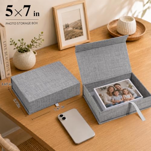Vienrose Small Photo Storage Box, 5"x7", Linen Postcard Keeper, Gray - color: Gray, size: 5"x7"