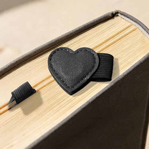 2Pcs Magnetic Leather Bookmarks with Pen Holder Gift Box, Heart-Shaped Magnetic Book Marks for Book Lover Readers Cute Leather Bookmark for Women Girls (Black) - color: Black