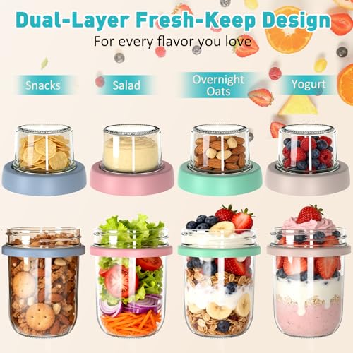 4 Pack 20 oz Overnight Oats Containers with Lids and Spoons, Glass