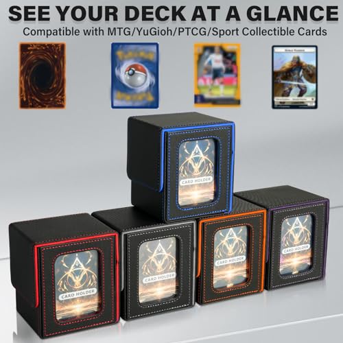 Card Deck Box for MTG Commander, Deck Case Holds 100 Double-Sleeved Cards - color: Black & Blue, size: 1 Box