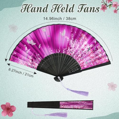 Zonon 4 Pack Hand Held Folding Fans for Women Silk,Vintage Butterfly - style: Vintage Butterfly
