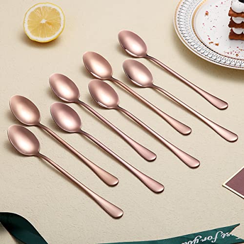Copper Long Handle Spoon Set - Premium Stainless Steel Coffee Stirrers, Ice Tea and Ice Cream Spoons, Cocktail Stirring Spoons - Set of 8 (Rose Gold) - color: 5. Copper-8 Piece
